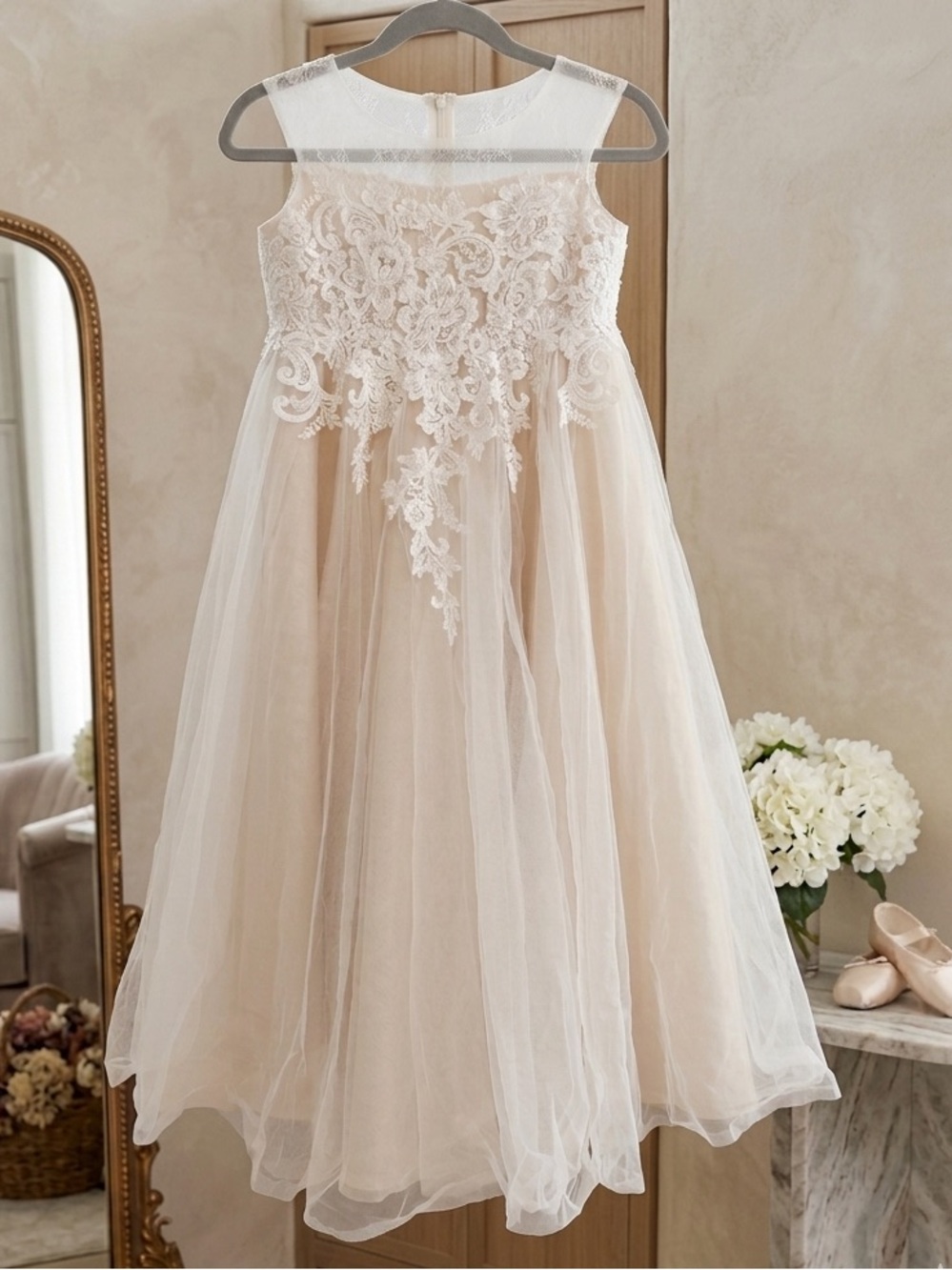David’s Bridal Champagne Junior Bridesmaid/ Flower Girl